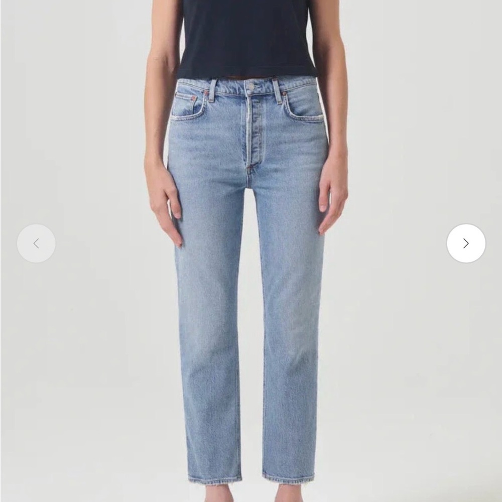 Agolde Riley High-Rise Straight Crop Jeans in Light Blue